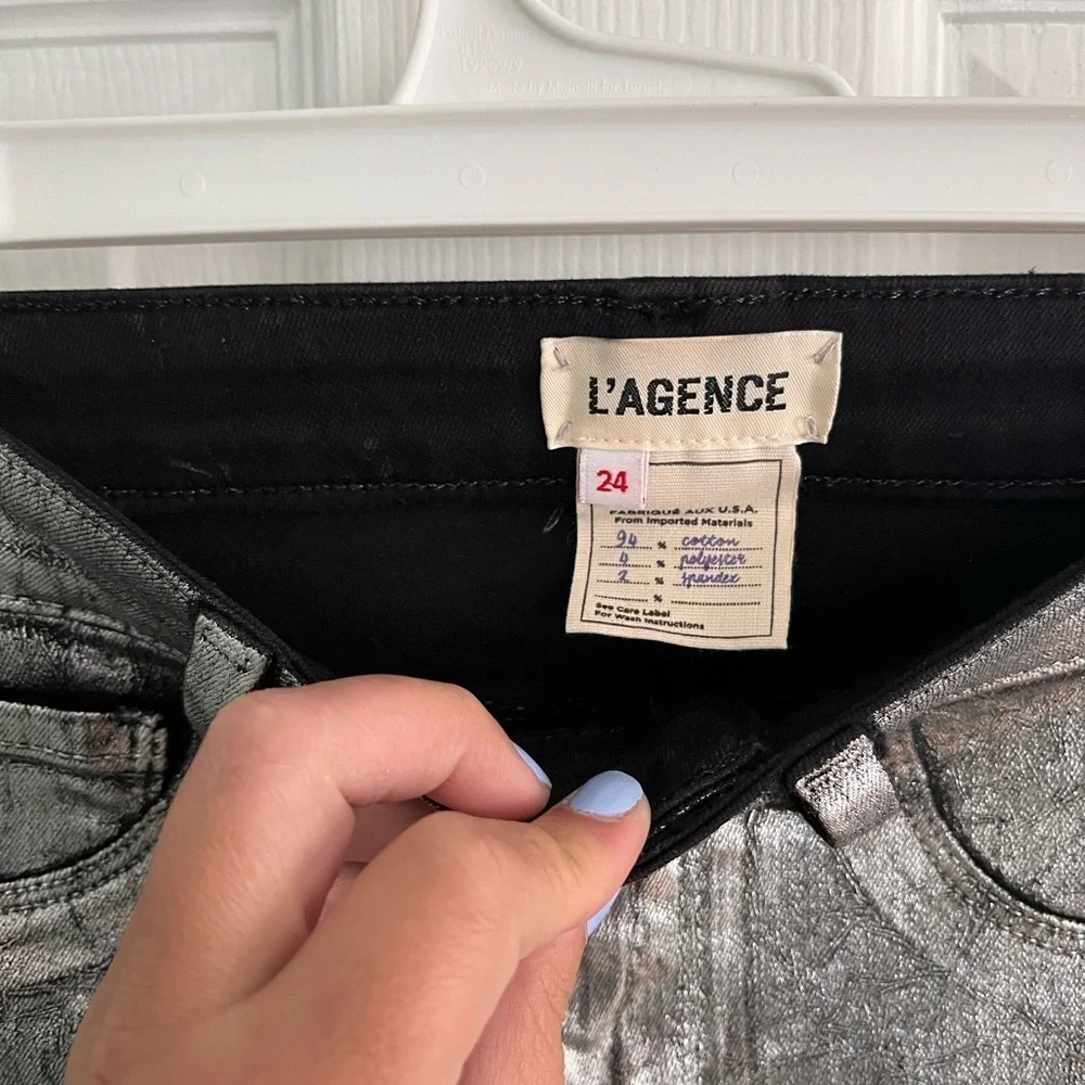 L’Agence Margot Metallic Silver Foil Skinny Jean Size 24